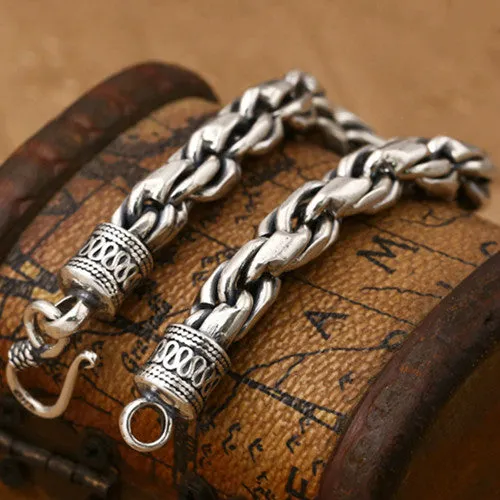 Real Solid 925 Sterling Silver Bracelet Twist Braided Chain Punk Jewelry 7.9"