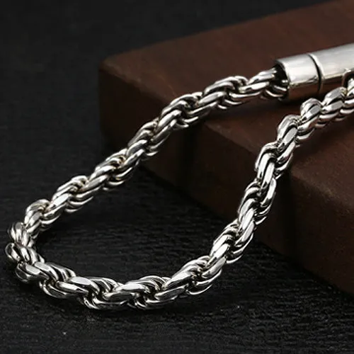 Real Solid 925 Sterling Silver Bracelet Twist Chain Braided Jewelry 7.9"