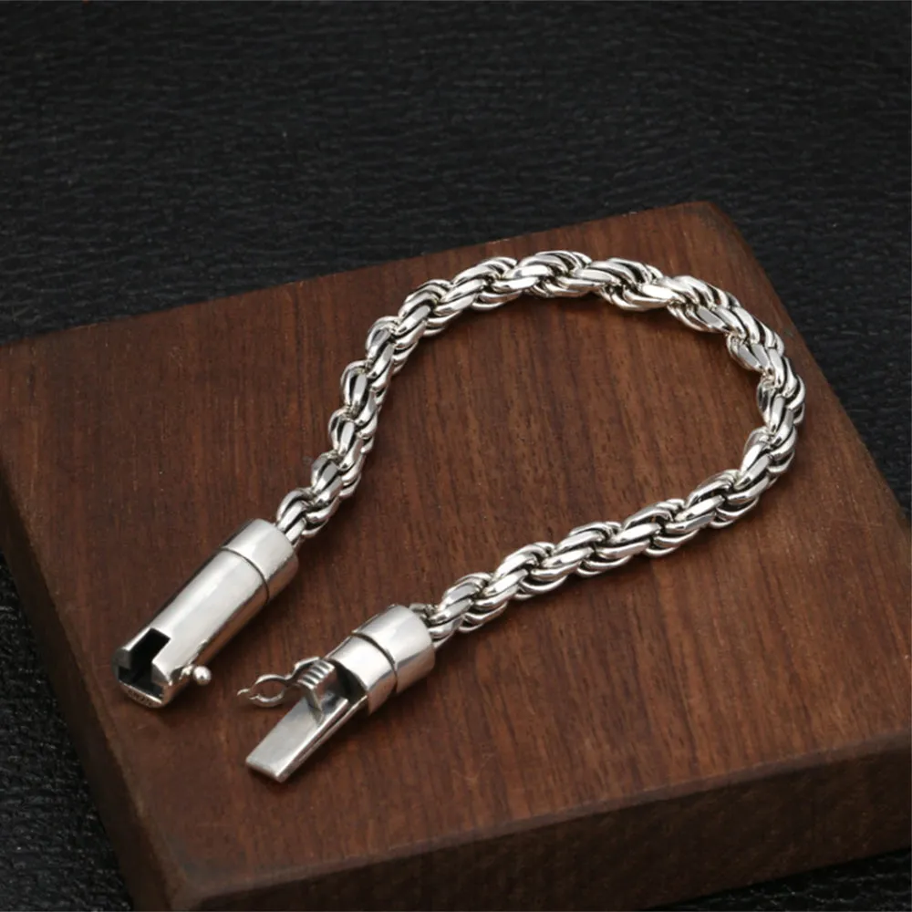 Real Solid 925 Sterling Silver Bracelet Twist Chain Braided Jewelry 7.9"