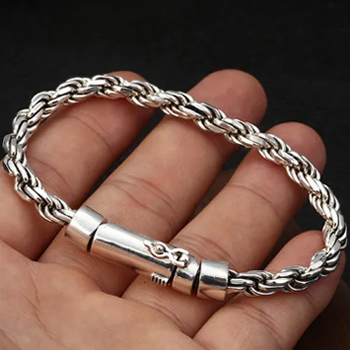 Real Solid 925 Sterling Silver Bracelet Twist Chain Braided Jewelry 7.9"