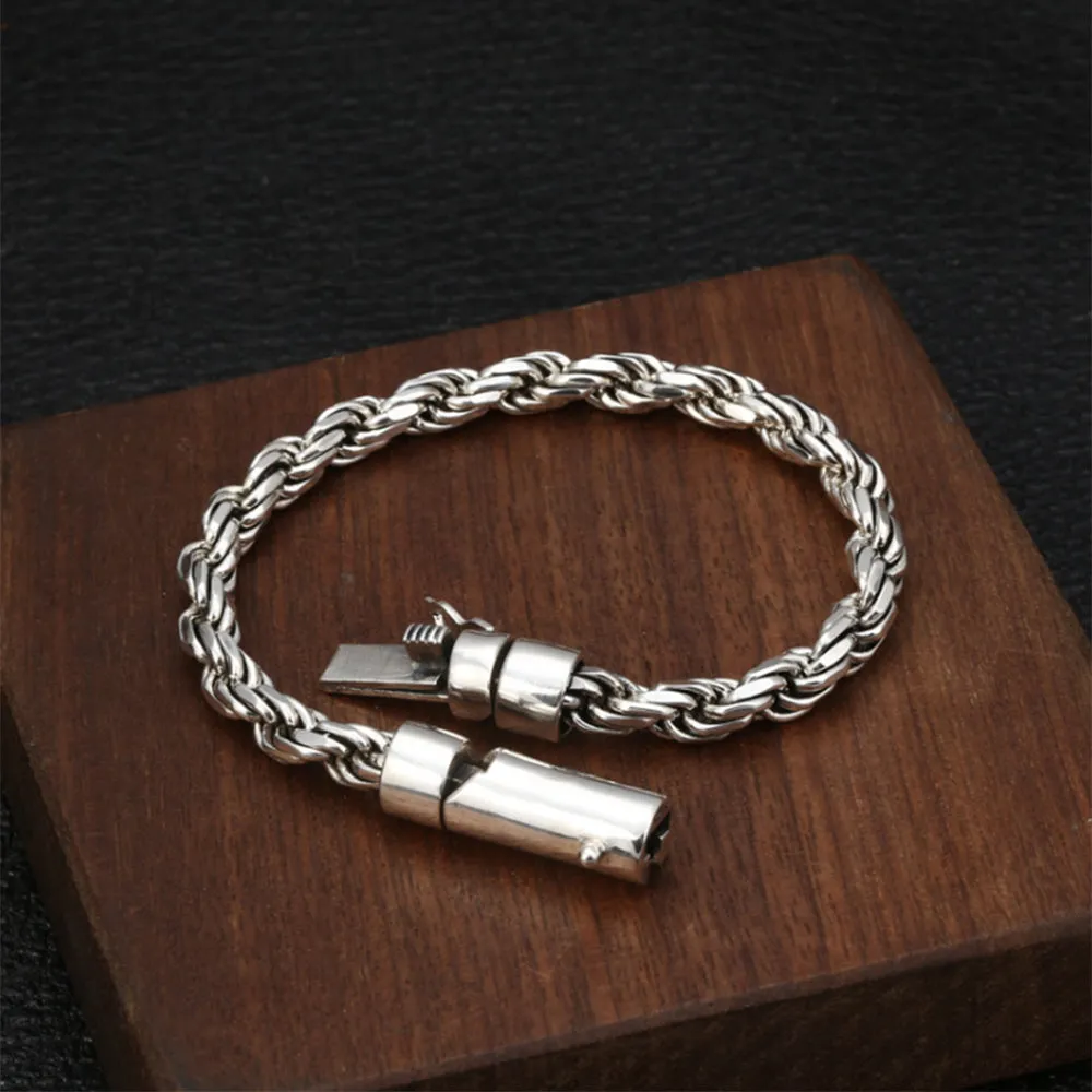 Real Solid 925 Sterling Silver Bracelet Twist Chain Braided Jewelry 7.9"