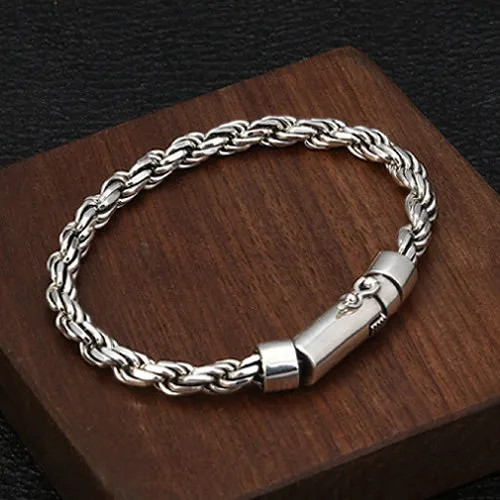 Real Solid 925 Sterling Silver Bracelet Twist Chain Braided Jewelry 7.9"