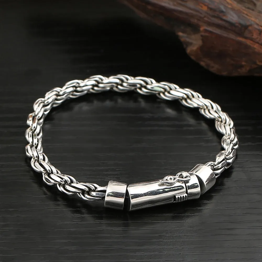 Real Solid 925 Sterling Silver Bracelet Twist Chain Braided Jewelry 7.9"