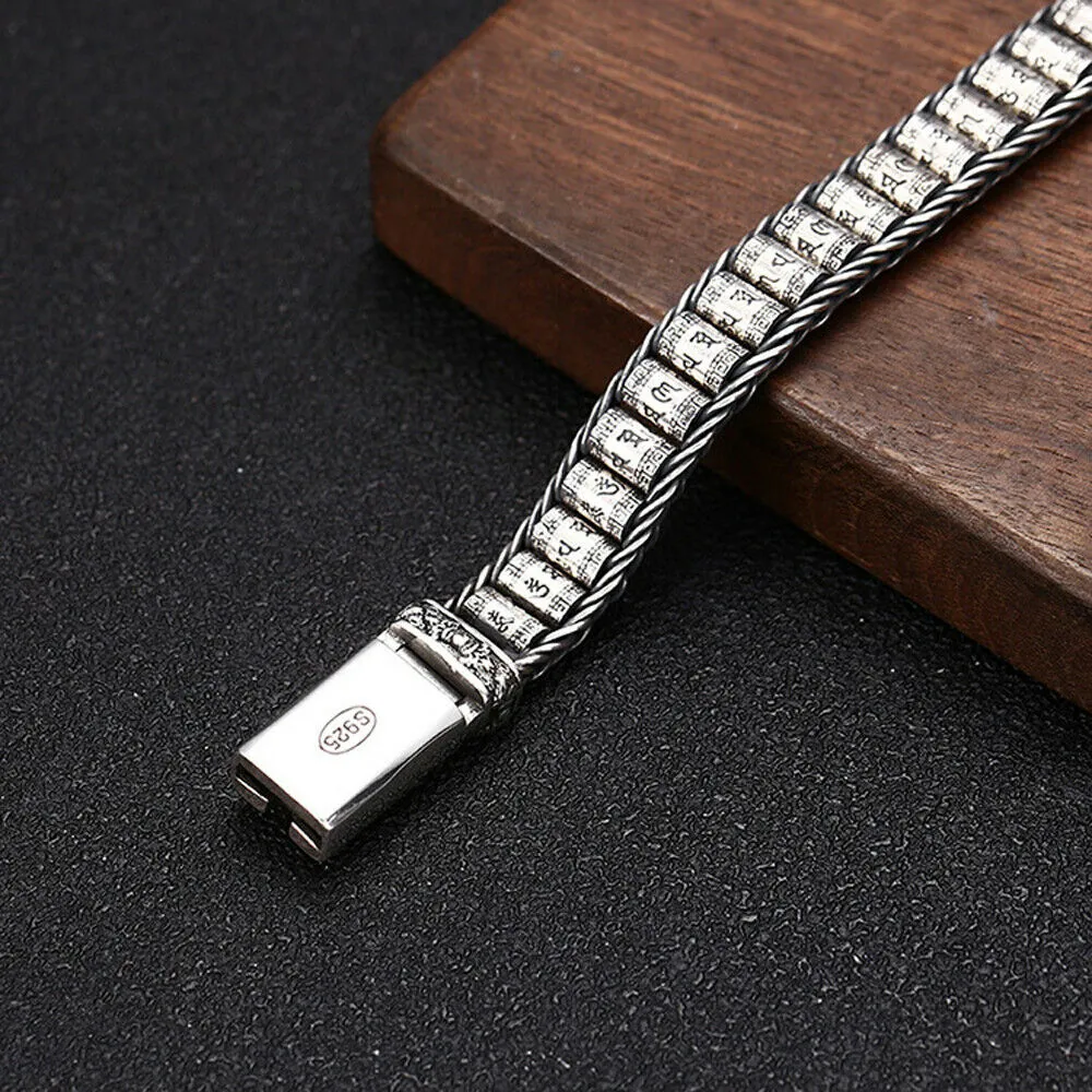 Real Solid 925 Sterling Silver Bracelet Vajra Om Mani Padme Hum Braided Jewelry 7.1"7.9"