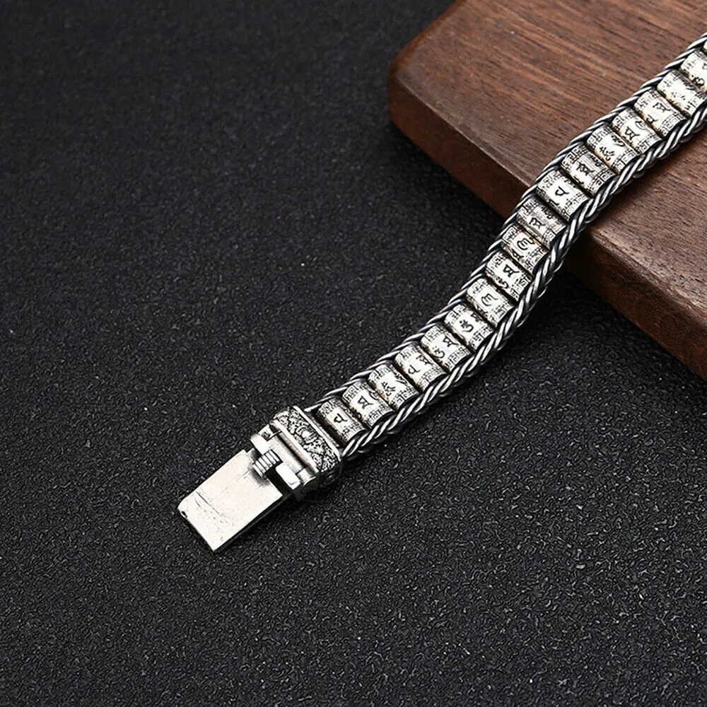 Real Solid 925 Sterling Silver Bracelet Vajra Om Mani Padme Hum Braided Jewelry 7.1"7.9"