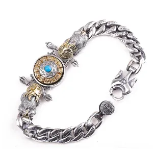 Real Solid 925 Sterling Silver Brass Bracelet Cuban Link Chain Beast Vajra Rotation Gem Inlay Jewelry