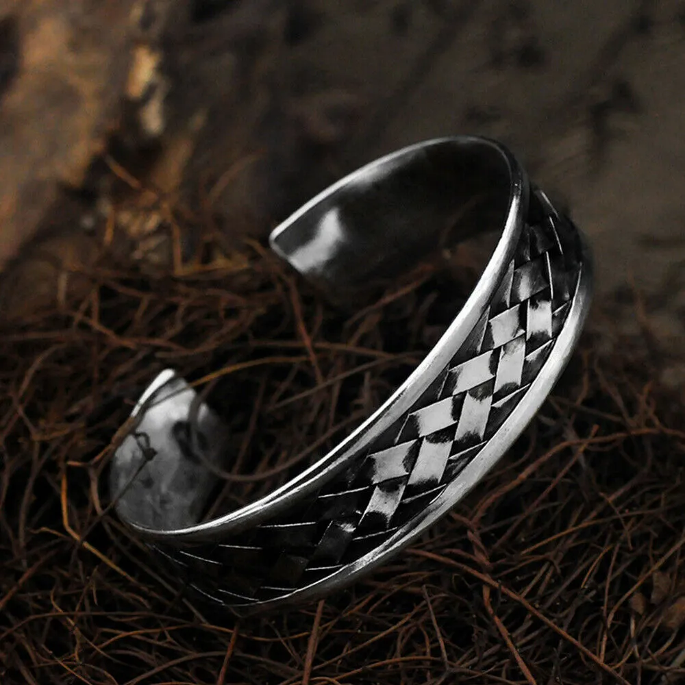 Real Solid 925 Sterling Silver Cuff Bracelet Bangle Braided Fashion Punk Jewelry
