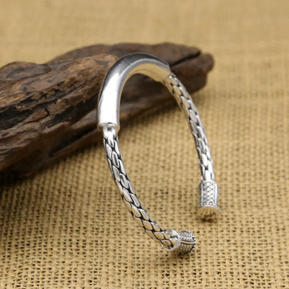 Real Solid 925 Sterling Silver Cuff Bracelet Bangle Polished Braided Punk Jewelry