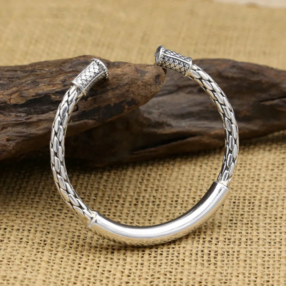 Real Solid 925 Sterling Silver Cuff Bracelet Bangle Polished Braided Punk Jewelry