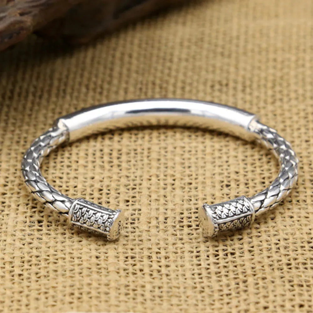 Real Solid 925 Sterling Silver Cuff Bracelet Bangle Polished Braided Punk Jewelry