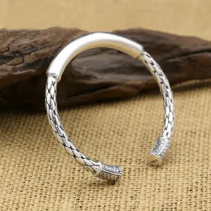 Real Solid 925 Sterling Silver Cuff Bracelet Bangle Polished Braided Punk Jewelry