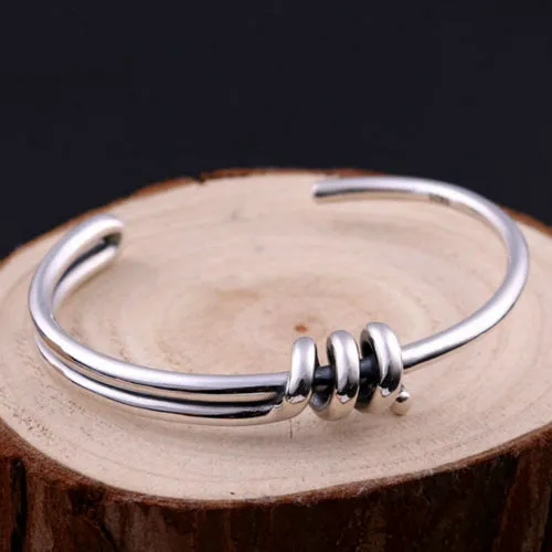 Real Solid 925 Sterling Silver Cuff Bracelet Bangle Spiral Braided Simple Fashion Jewelry