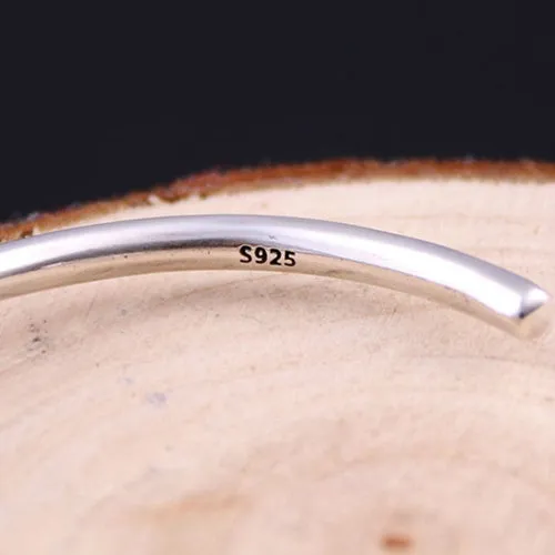 Real Solid 925 Sterling Silver Cuff Bracelet Bangle Spiral Braided Simple Fashion Jewelry