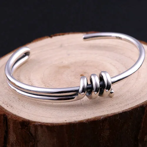 Real Solid 925 Sterling Silver Cuff Bracelet Bangle Spiral Braided Simple Fashion Jewelry