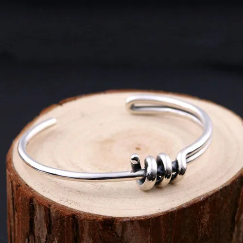 Real Solid 925 Sterling Silver Cuff Bracelet Bangle Spiral Braided Simple Fashion Jewelry