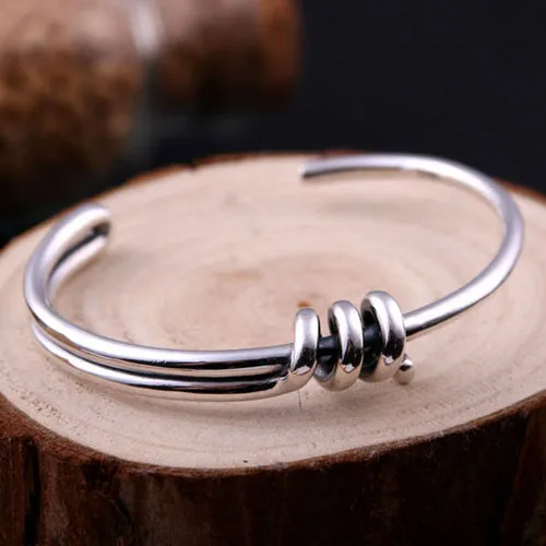 Real Solid 925 Sterling Silver Cuff Bracelet Bangle Spiral Braided Simple Fashion Jewelry