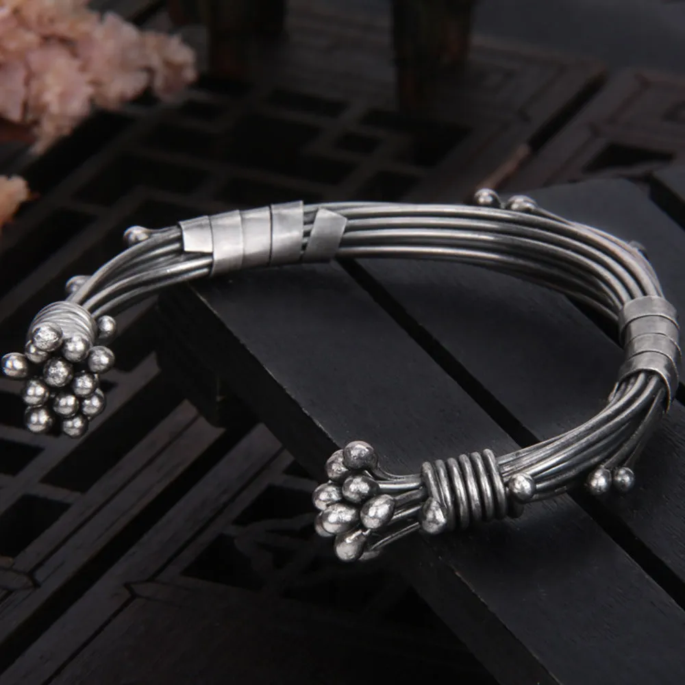 Real Solid 925 Sterling Silver Cuff Bracelet Braided Silver Wire Punk Jewelry Open Bangle Handmade