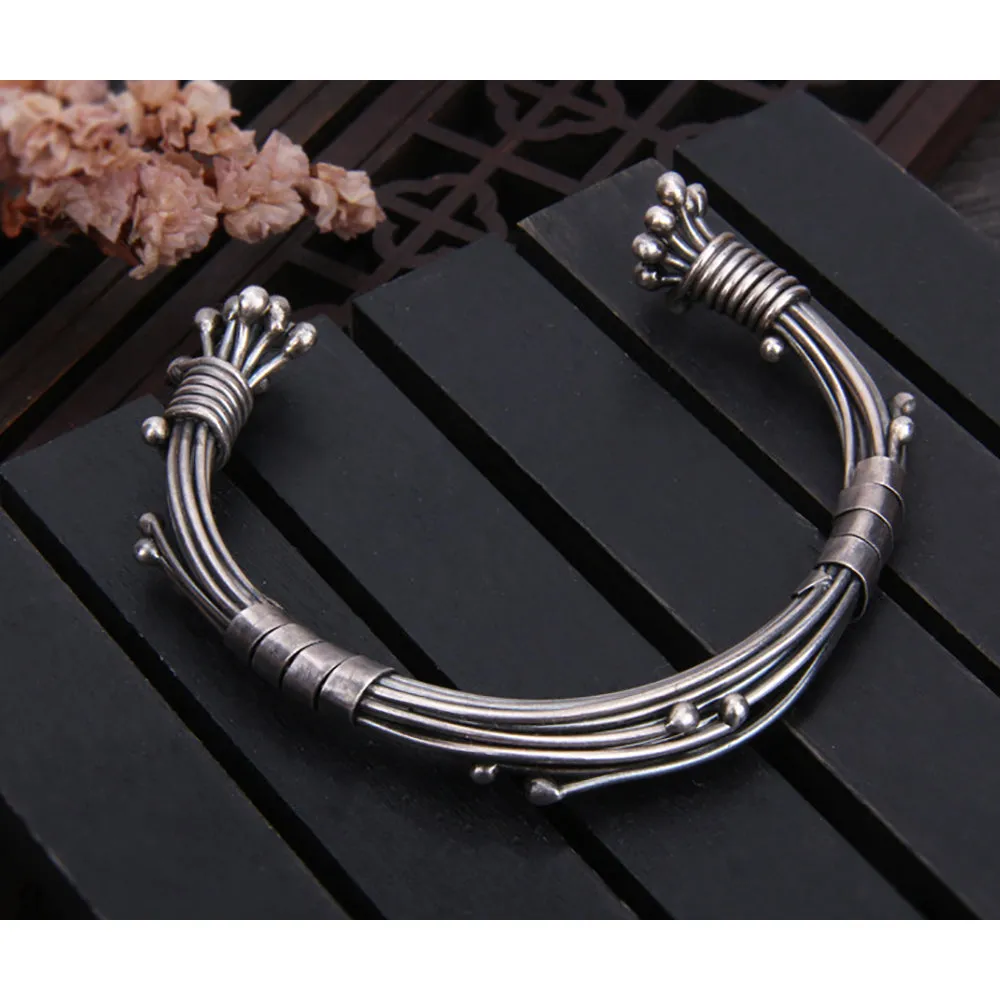 Real Solid 925 Sterling Silver Cuff Bracelet Braided Silver Wire Punk Jewelry Open Bangle Handmade