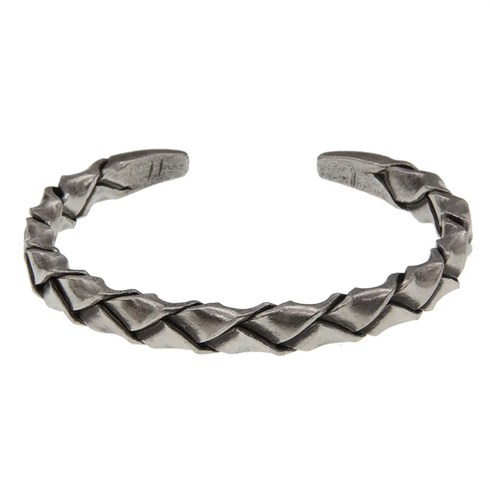 Real Solid 925 Sterling Silver Cuff Bracelet Braided Twist Fashion Punk Jewelry Open Bangle