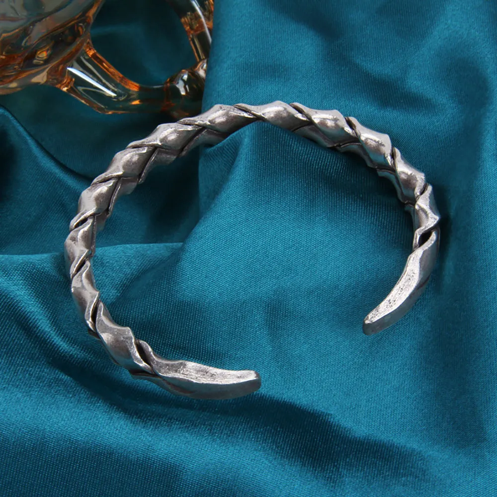 Real Solid 925 Sterling Silver Cuff Bracelet Braided Twist Fashion Punk Jewelry Open Bangle