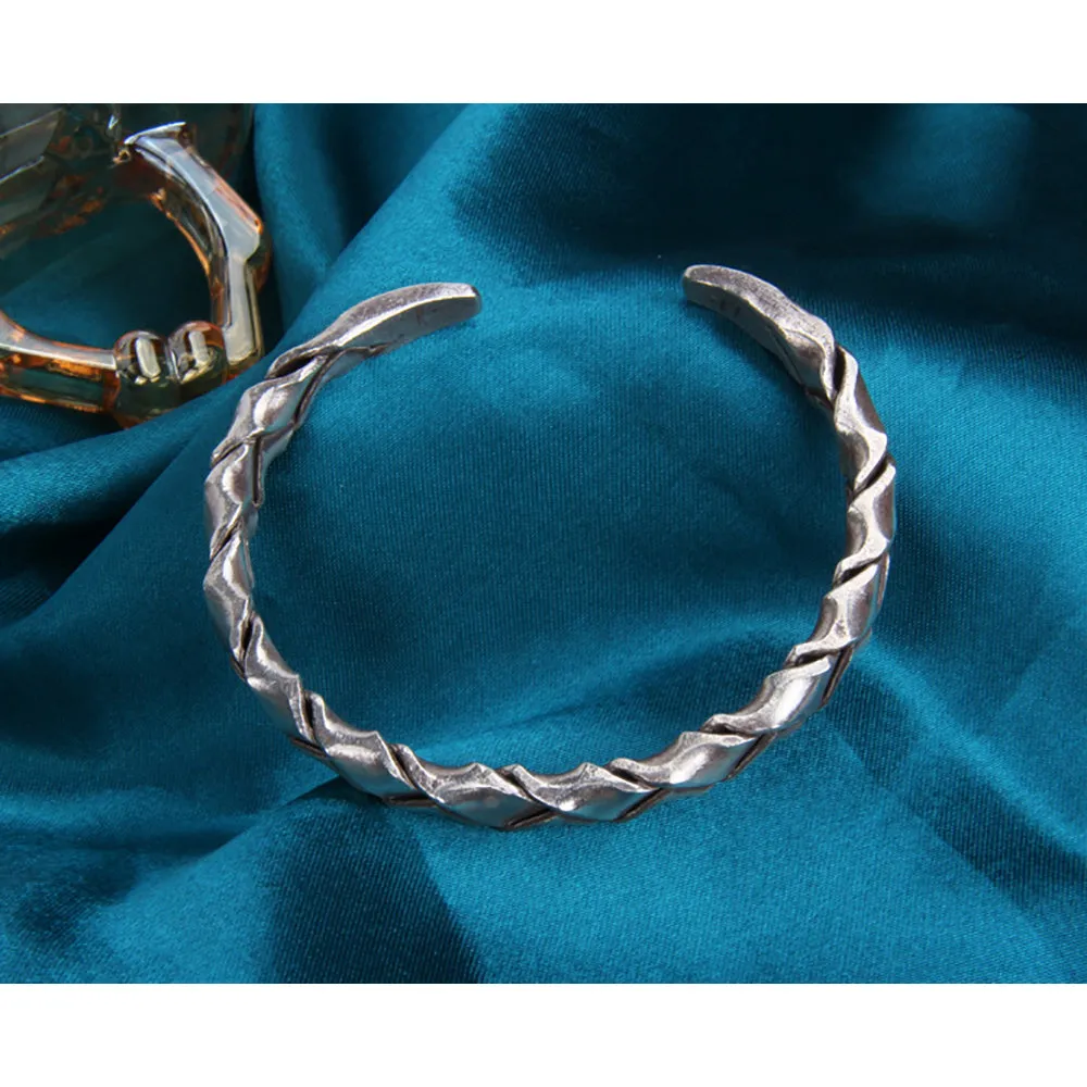 Real Solid 925 Sterling Silver Cuff Bracelet Braided Twist Fashion Punk Jewelry Open Bangle