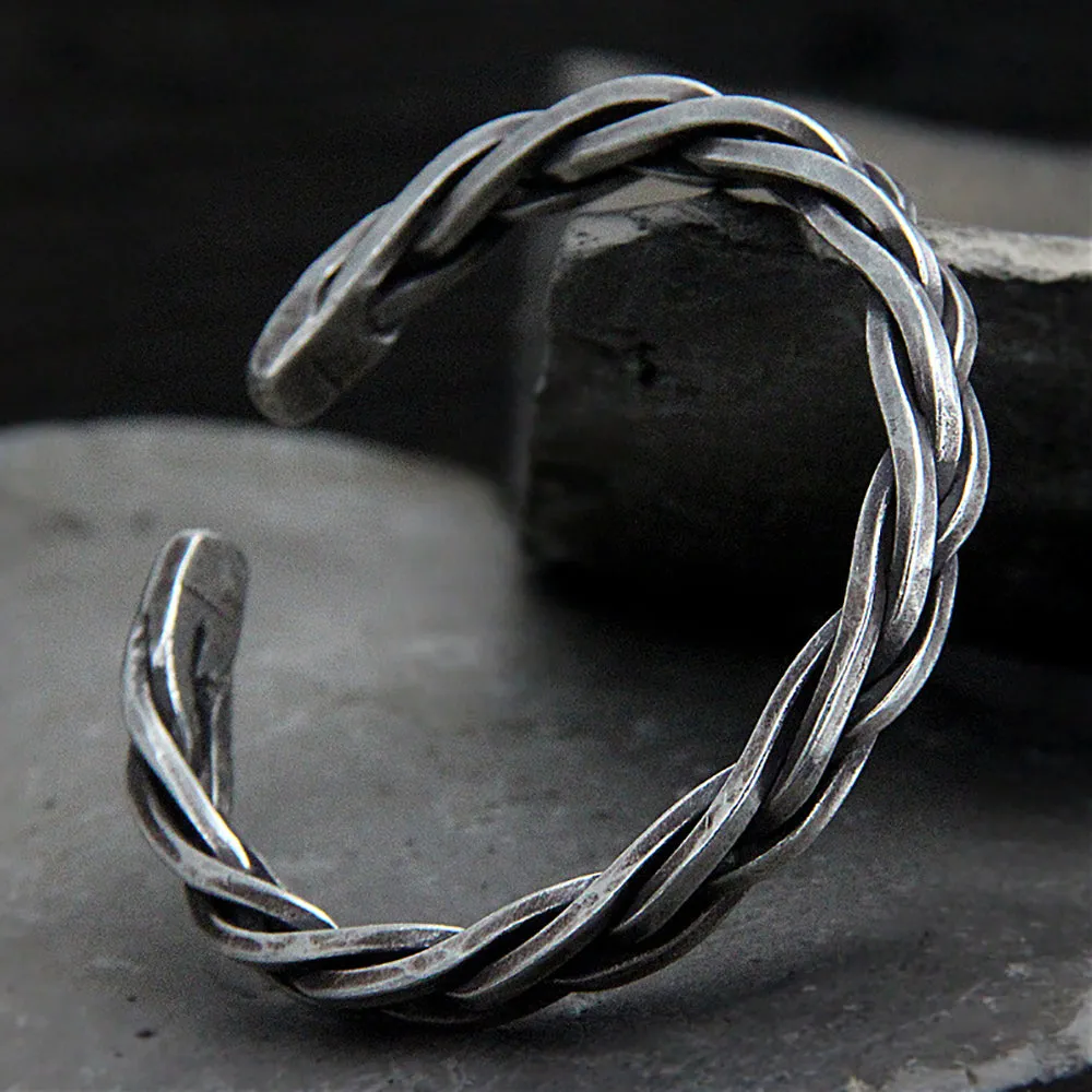 Real Solid 925 Sterling Silver Cuff Bracelet Twist Braided Punk Jewelry Open Bangle