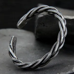 Real Solid 925 Sterling Silver Cuff Bracelet Twist Braided Punk Jewelry Open Bangle