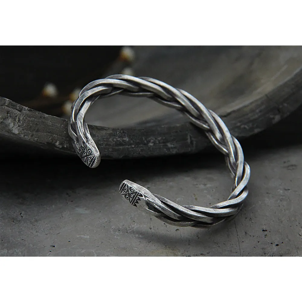 Real Solid 925 Sterling Silver Cuff Bracelet Twist Braided Punk Jewelry Open Bangle