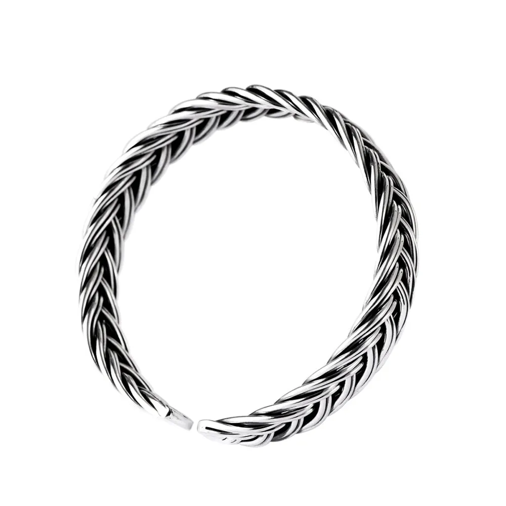 Real Solid 999 Fine Silver Cuff Bracelet Braided Twist Open Bangle Fashion Jewelry