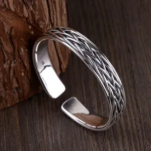 Real Solid 999 Sterling Pure Silver Cuff Bracelet Bangle Braided Woven Fashion Punk Jewelry