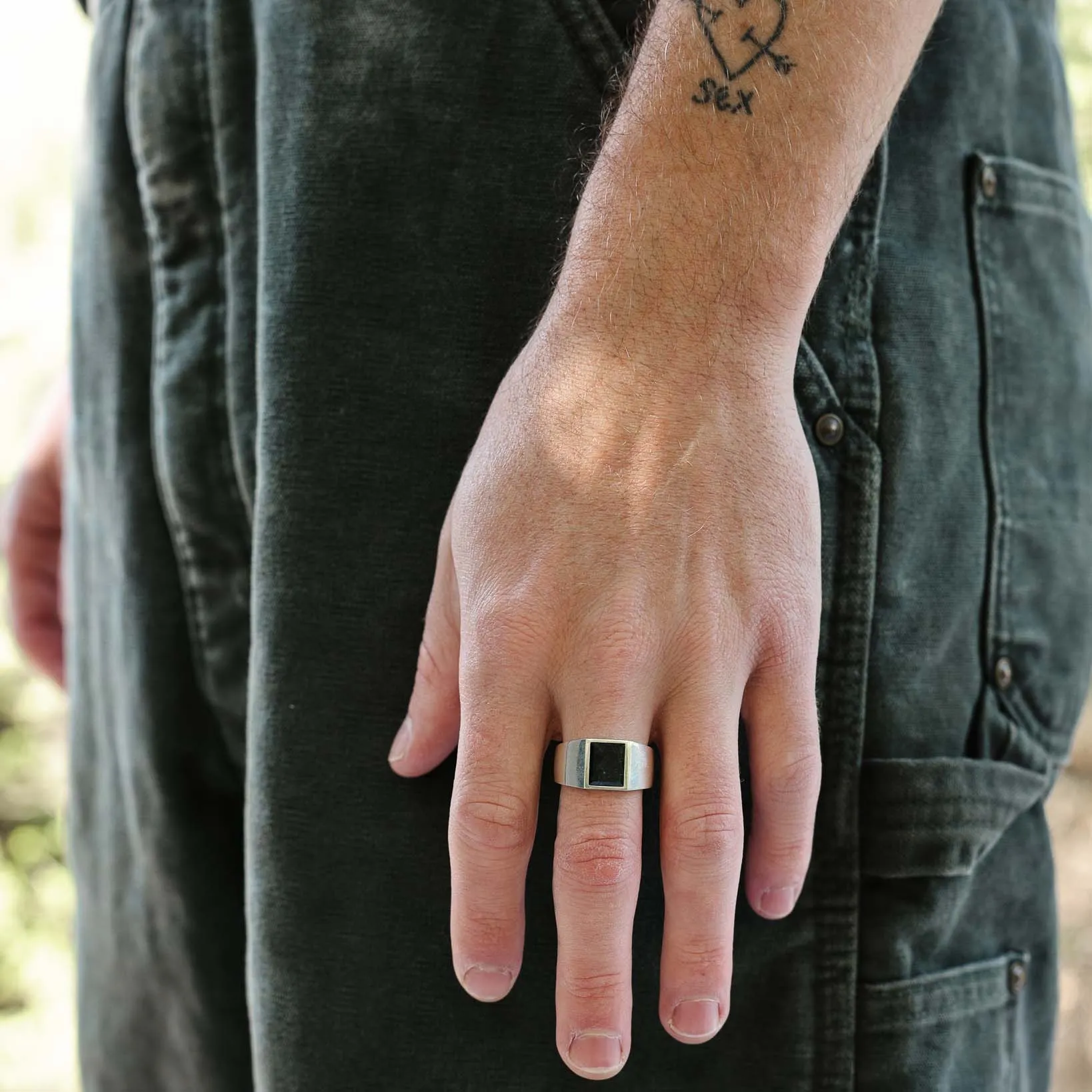Rectangle Inlay Signet Ring, 12mm