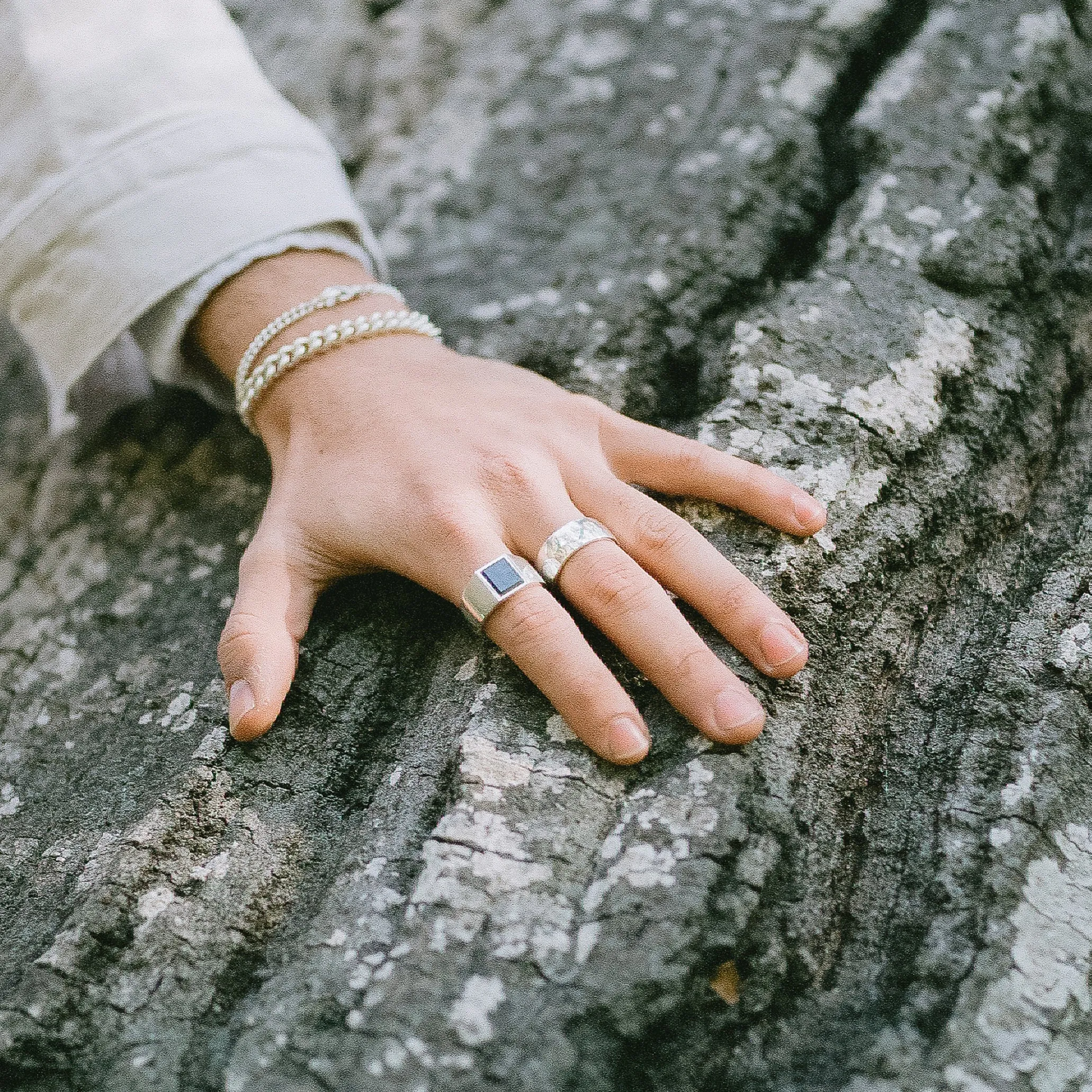 Rectangle Inlay Signet Ring, 12mm