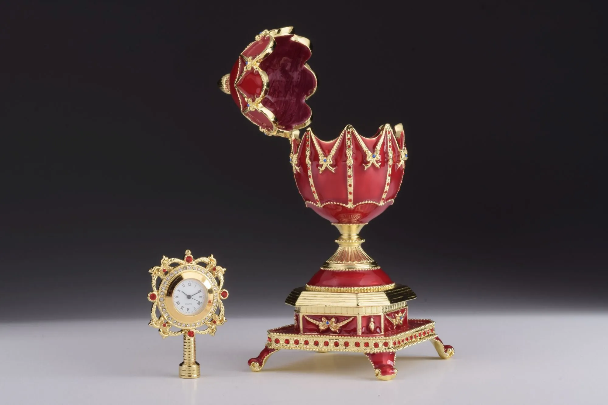Red Faberge Egg with Clock Inside