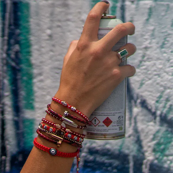 Red Nylon bracelet with Black Lucky Evil Eye