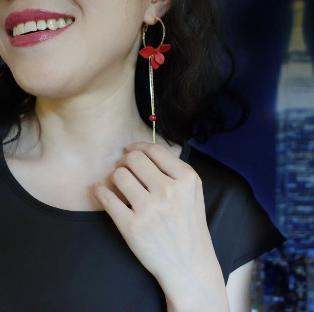 Red Orchid Asymmetrical Earrings