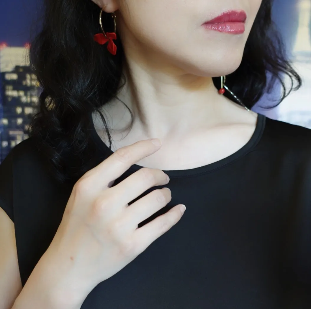 Red Orchid Asymmetrical Earrings