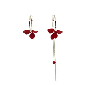 Red Orchid Asymmetrical Earrings