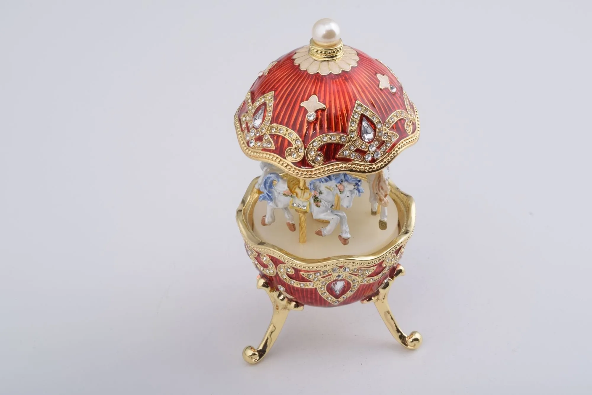 Red Wind up Horse Carousel Faberge Style Egg