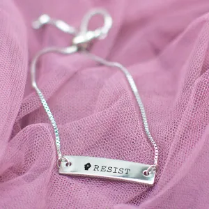 Resist Silver Bar Adjustable Bracelet