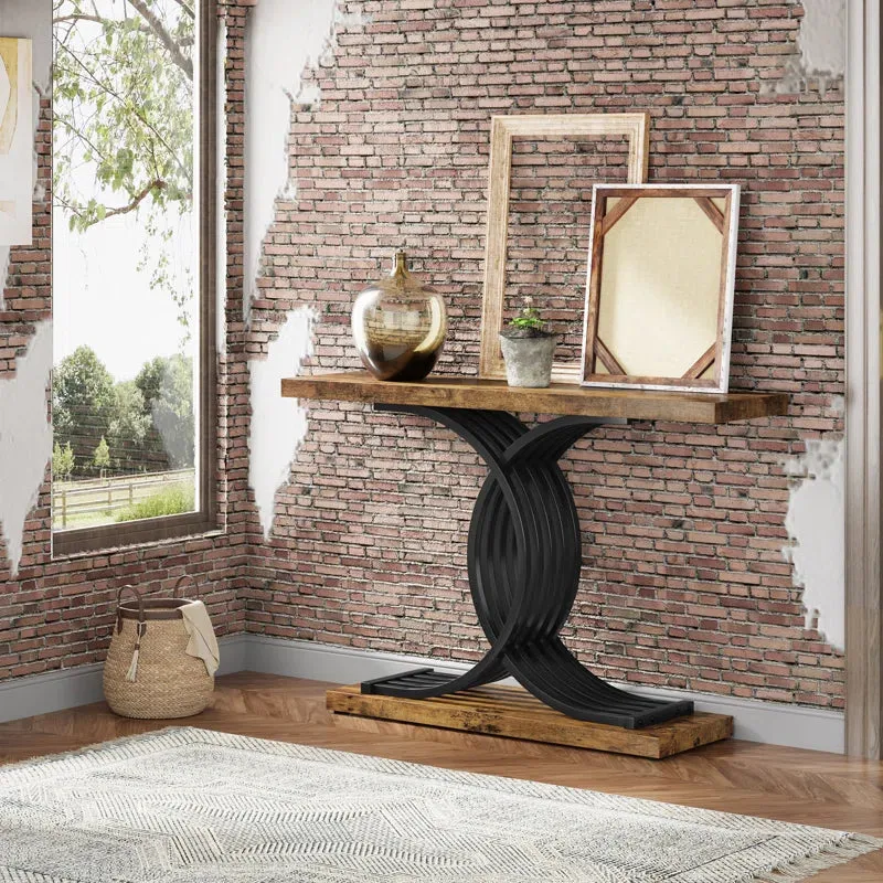 Retails $320 New Assembled Everly Quinn 39.37'' Console Table in Rustic Brown/Black