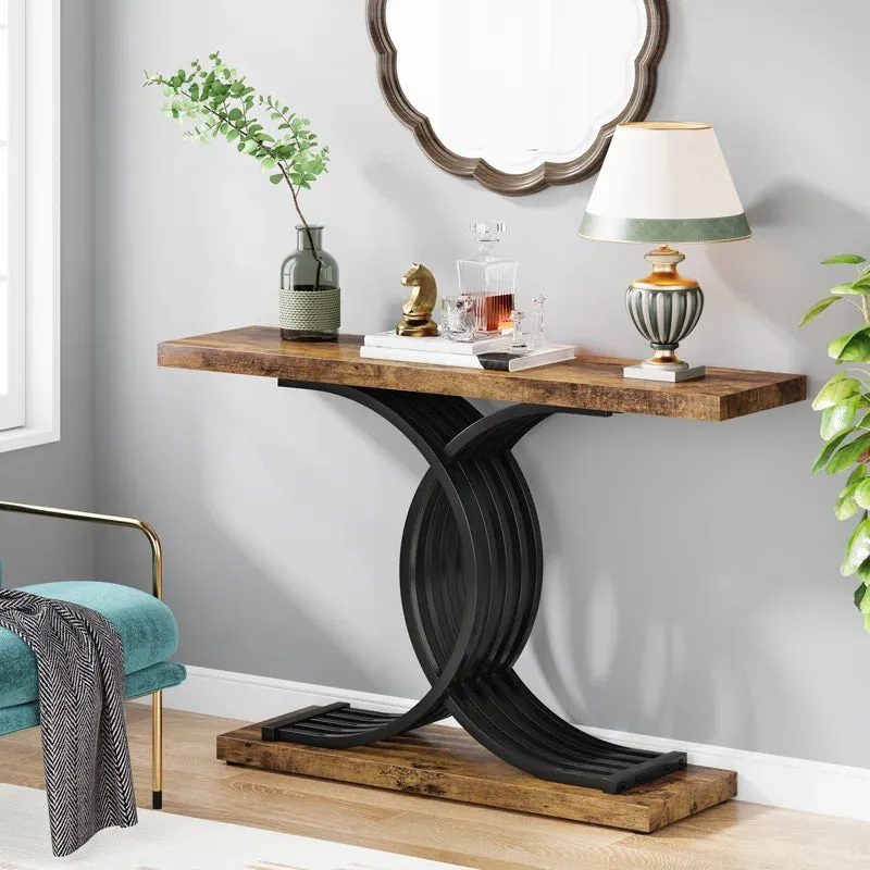 Retails $320 New Assembled Everly Quinn 39.37'' Console Table in Rustic Brown/Black