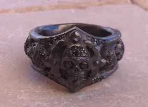 Ring - Sterling Silver Black Skull & Diamonds