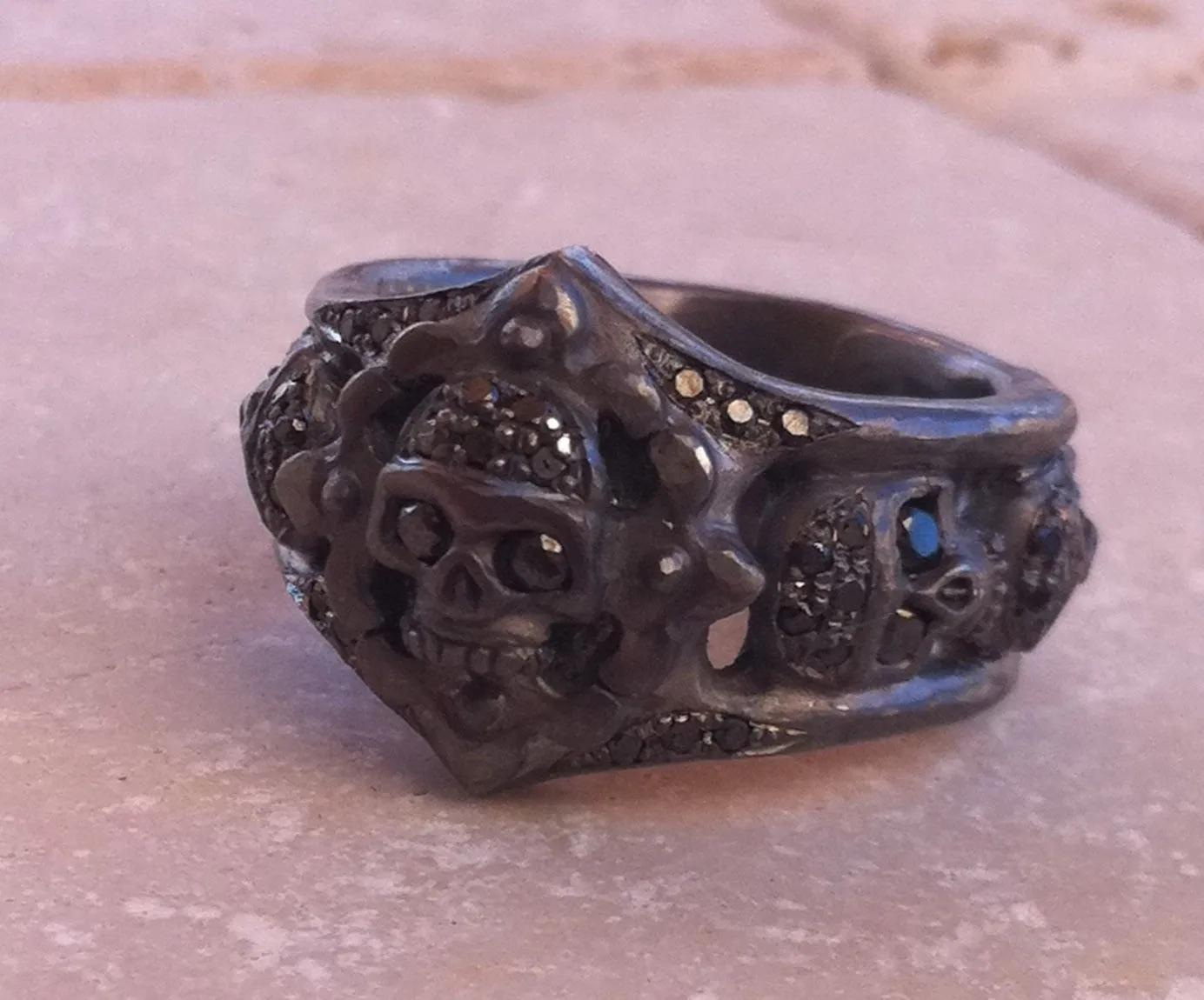 Ring - Sterling Silver Black Skull & Diamonds