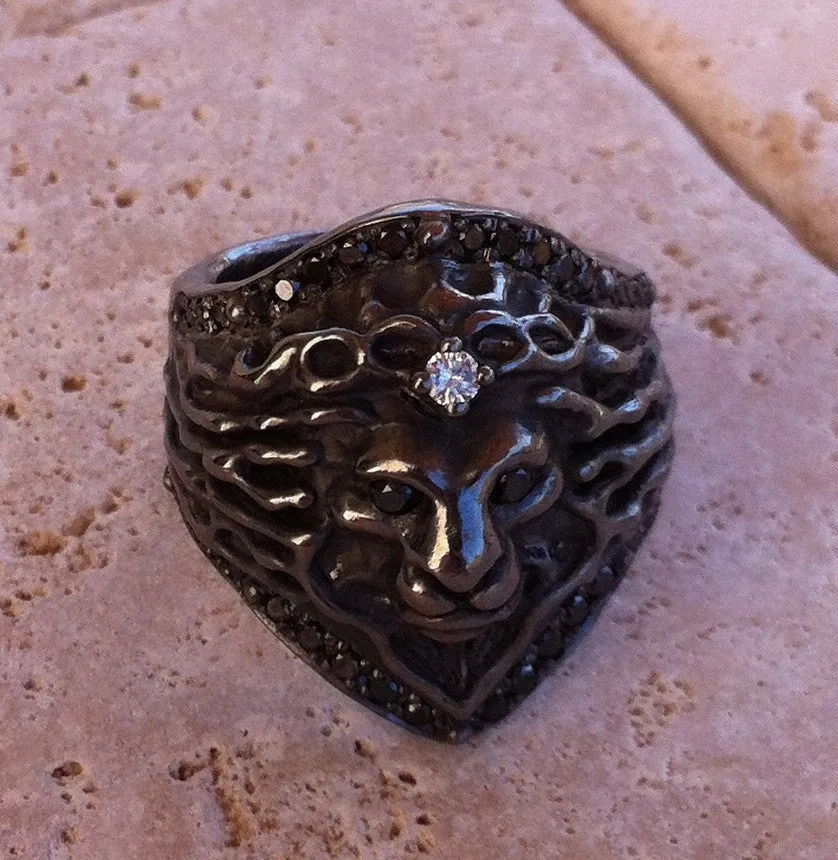 Ring - Sterling Silver Diamond Pave Lion
