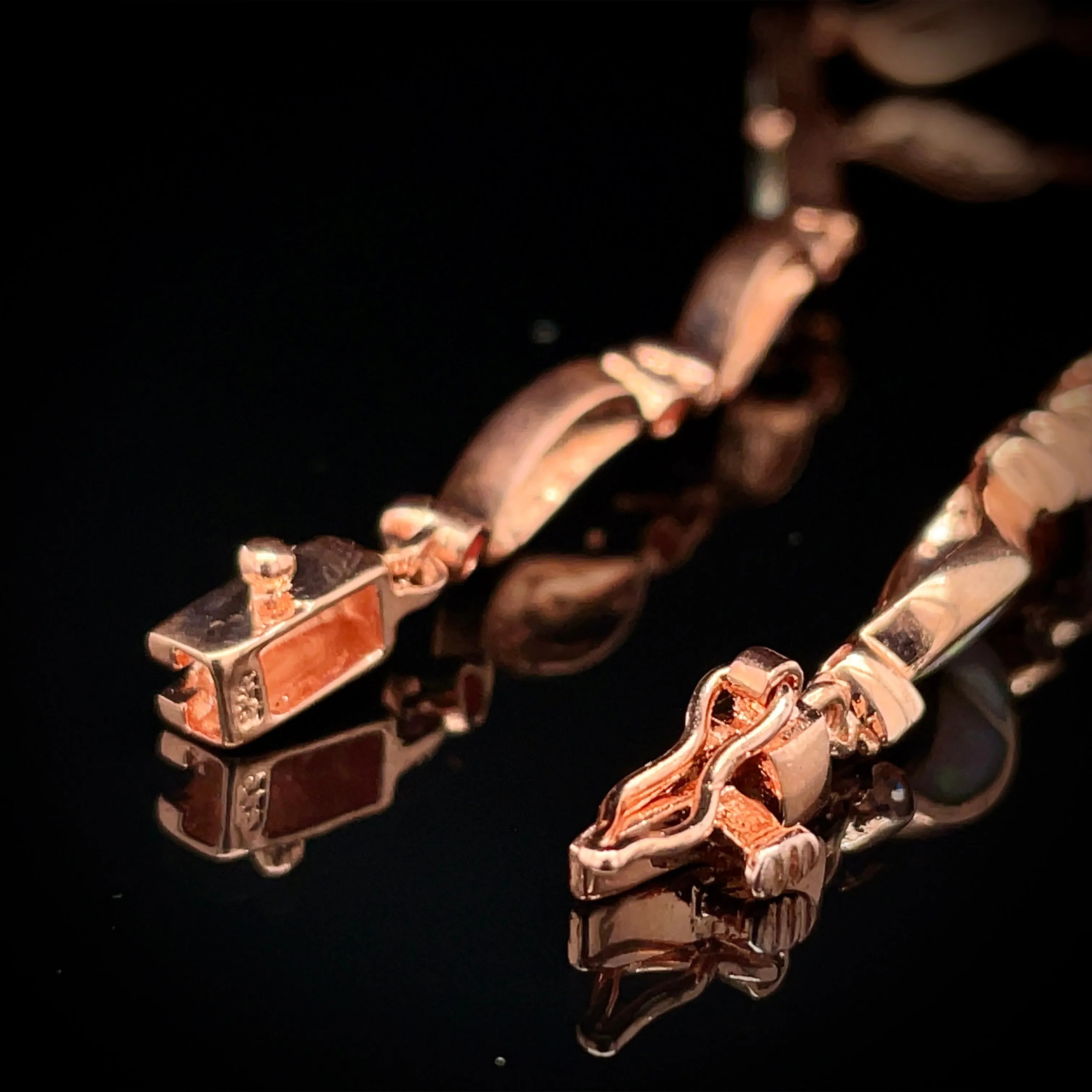 Rose Gold Plated 925 Pink Opal Wave Link Bracelet