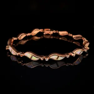 Rose Gold Plated 925 Pink Opal Wave Link Bracelet
