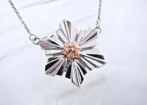 Rose Gold Silver Diamond Snowflake Pendant, Art Deco