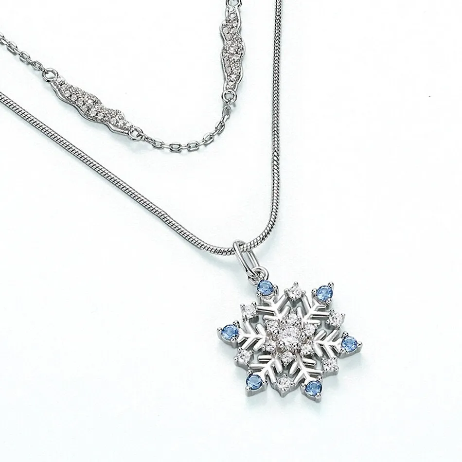 Round Cut Diamond Snowflake Double Chain Necklace