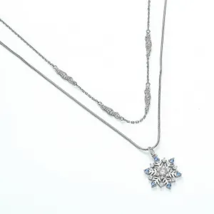 Round Cut Diamond Snowflake Double Chain Necklace
