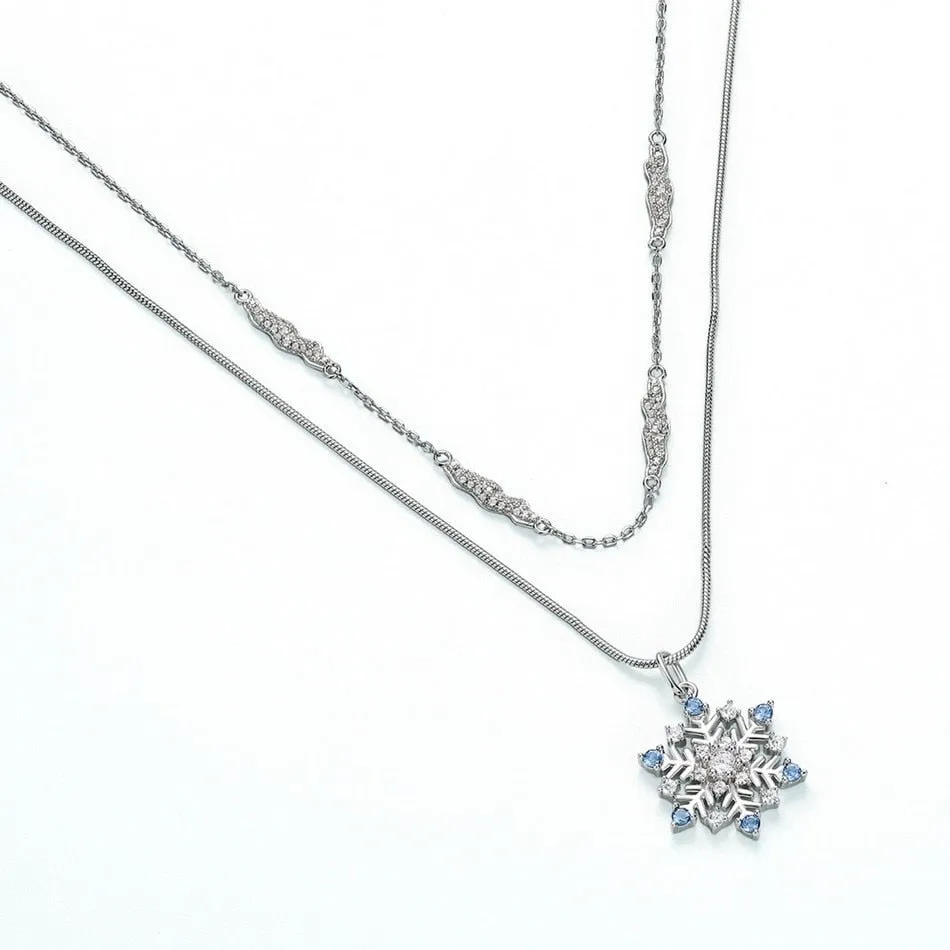 Round Cut Diamond Snowflake Double Chain Necklace